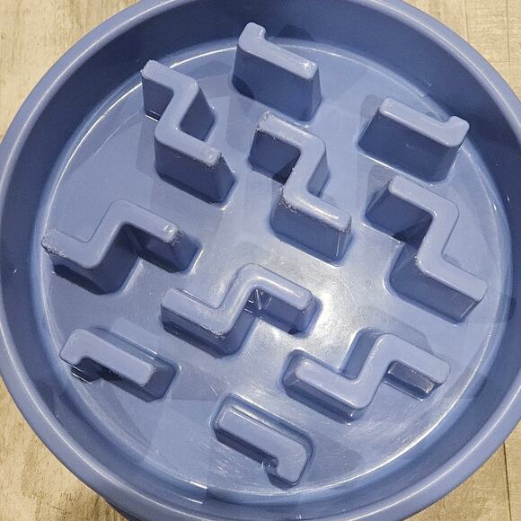 Outward Hound Slo Bowl Lot of 2 Dog Fun Slow Feeder Large Regular Blue Non Slip - Picture 4 of 10